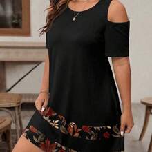 Vestido de manga corta con hombros descubiertos y estampado floral vintage para mujer de talla grande, adecuado para vacaciones - Multicolor - Ver 6