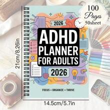 1本 A5 開學季成人美學 ADHD 規劃本 - 螺旋裝訂神經多樣性生產力手冊，含每日待辦清單、任務筆記、視覺化行程表 - 附時鐘、星星與核對清單的專注日記本 - 多色 - 查看 3