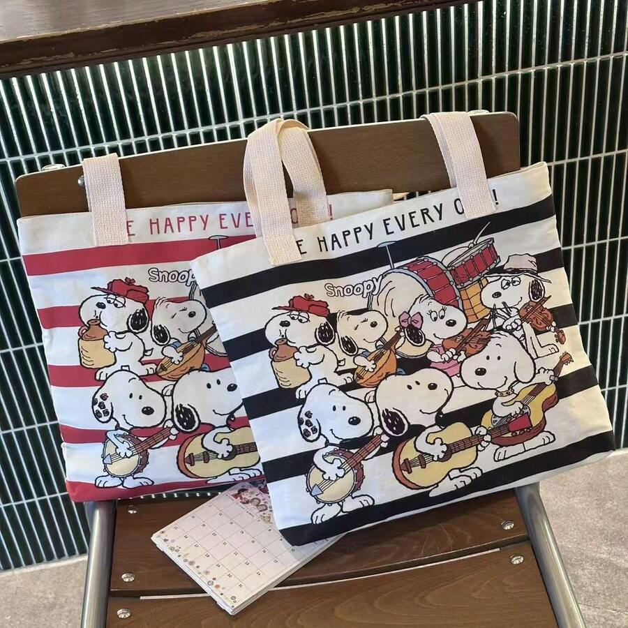 1 Stück Snoopy gestreifte Segeltuch-Tragetasche, große Kapazität Pendler-Lässig-Reisehandtasche, süß und vielseitig, geeignet für Schüler zum Schulanfang, Geburtstag, Valentinstag, Muttertag Geschenk - A - Übersicht 1