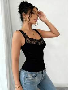 3pcs V-Neck Floral Lace Camisole Tank Tops Women Solid Color Slim Fit Waist-Cinching Sleeveless Top American Hot Girl Style Spring Summer Layering Versatile Innerwear - Multicolor - View 5