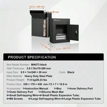 [Free Shipping] Through The Wall Drop Box, Heavy Duty Steel Through The Wall Mailbox With 2.8-7.9" 13" Combination Lock, 13x7x17" Mail Drop Box, Black-XY464495 - Default0 - View 8