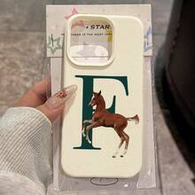 1pc TPU Material Minimalist Letter & Horse Pattern Phone Case, Compatible With IPhone 17 Pro Max/17/16 Pro Max/15/13/12/11, S20 FE/A15/S24/A55, Note 11/12/13 Pro, Full Coverage Anti-Drop Soft Protective Cover - White - View 1