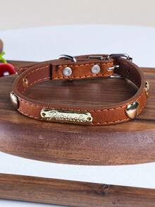 PETCIRCLE 1pc Pet Collar For Dogs And Cats, Small Dogs, Puppies, Teddy, Bichon, Pomeranian, Cute Casual Accessory Gold Label Collar - Multicolor - View 8
