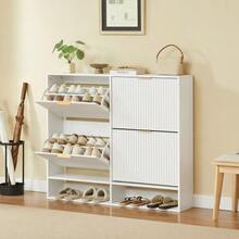 Shoe Cabinet 120 X 24 Cm With Grooved Front – Height Adjustable With Anti-Tip Device And Decorative Table For The Entryway, In Black - 白色 - 查看 2