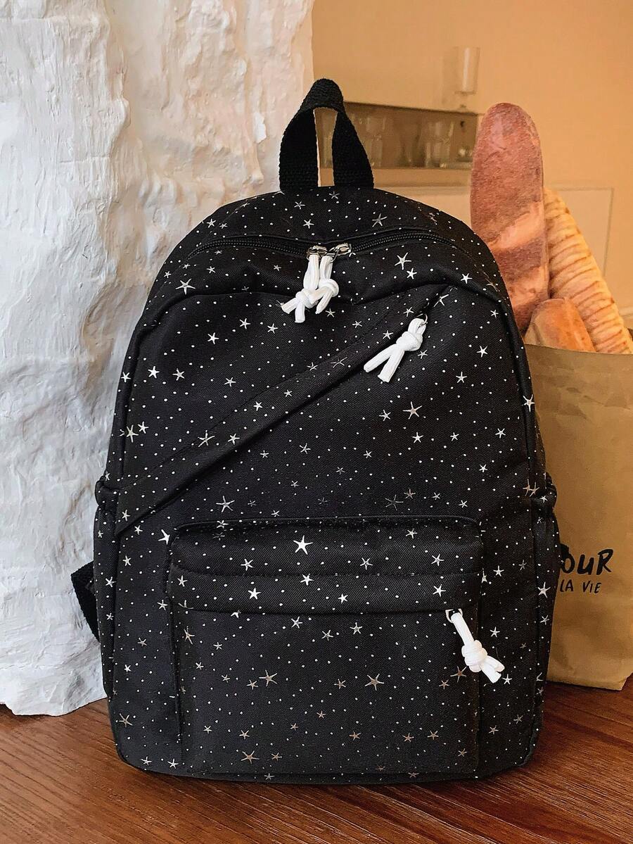 1 Large Capacity Nylon Schoolbag For Students, Simple Solid Color Backpack For College Students, Ladies Nylon Backpack, Girl Travel Backpack - Black - View 1