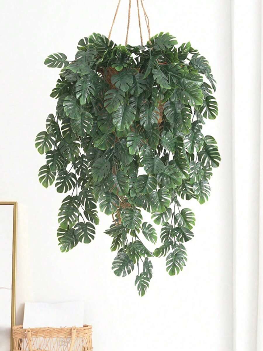 1pc Artificial Vine Plastic Ball-Shaped Leaf Bouquet Hanging Decoration Fake Leaves Autumn Decor Wedding Vase Home Restaurant Bedroom Decoration Holiday Birthday Party Accessories Outdoor Garden Decoration - Green - View 1