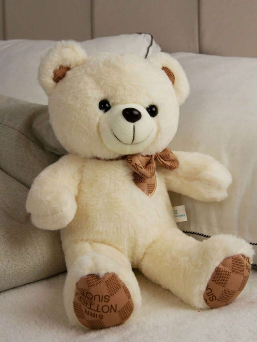 1 pieza Oso de peluche suave y lindo de 38cm con corbata de moño, regalo de cumpleaños/Navidad, gran regalo de boda de oso de peluche, decoración navideña, decoración del hogar y regalo de cumpleaños/festividad, suave y cómodo, material de peluche de poliéster, regalo elegante para el Día de San Valentín y Navidad - Multicolor - Ver 1