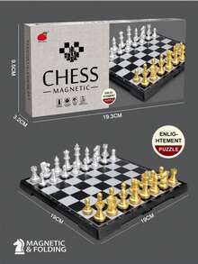 1 Set Magnetic Chess Set, Gold And Silver Pieces, 3 Sizes (19cm/24cm/31cm) Foldable Chessboard With Built-In Storage, Portable Travel Strategy Game, Suitable For Children, Adults, Students, Birthday And Holiday Gift - Multicolor - View 8