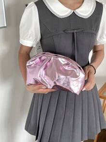 Plissierte einfarbige elegante wolkenförmige Clutch, personalisierte lässige Mode Nischendesign Handtasche für Frauen - Babypink - Übersicht 3