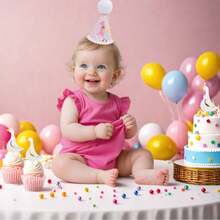 1套 1歲生日粉色格紋風帽子與橫幅套裝，鵝主題1歲生日裝飾，男孩女孩通用首週年生日裝飾，適合嬰兒1歲生日佈置、男孩生日裝飾、粉色主題生日裝飾、生日拍照道具 - 粉色 - 查看 4