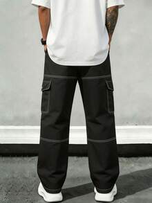 1pc Men's Multi-Pocket Cargo Long Pants, Spring/Autumn/Summer Beach Vacation Sand Pants, Casual Commute Sports Training Running Outdoor Hiking Loose Fit Fashion Jogging Fitness Workout Versatile Straight Leg Streetwear Pants - Black - View 4