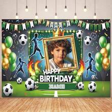 Customizable Photo And Name Football Theme Birthday Background With Flame Gold Balloons, Victory Ribbon Design Vinyl Material For Birthday Celebration Decor And Photography Props - Green - View 20