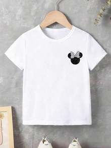 Disney Minnie Mouse Polka Dot Bow Summer T-Shirt, Perfect For Teenagers And Children, And An Ideal Choice For Kids Visiting Disneyland. - White - View 2