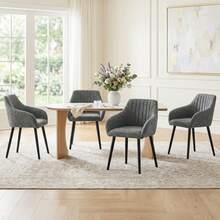 Goeurvant Modern Vertical-Stripe Upholstered Dining Chairs With Armrests And Solid Wood Legs For Dining Room, Kitchen, Living Room - Set Of 2 / Set Of 4 / Set Of 6--Grey Green-Chenille - 灰綠色 - 查看 2