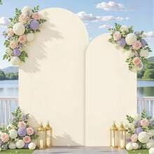 White Arch Backdrop, 5ft, 6ft, 6.6ft, 7.2ft, 7.87ft Wedding Arch Cover 2pcs Spandex Stretch Fabric Arch Backdrop Dome Arch Backdrop Fabric Suitable For Birthday Party Wedding Arch Frame Decoration (Arch Frame Not Included, Fabric Backdrop Only) - Beige (double-sided) - View 5