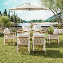 Modern Garden Set, Relaxation And Meeting Set For Several People, Iron Frame, Braided Armrests, Seat Cushions Included. - Beige - View 5