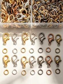 1 Box 500pcs Mixed Color Alloy Lobster Claw Clasps And Jump Rings Jewelry Making Accessories Set, Includes 400pcs Open Jump Rings And 100pcs Lobster Clasps, Suitable For DIY Jewelry Making, Handmade Beading, Necklace Connector Rings, Bracelet & Anklet Connectors, Earring Open Rings, Bag Charm Chain Clasps, Phone Keychain Closure Rings - 1 Box Of Mixed-color Lobster Buckles and Rings - View 2
