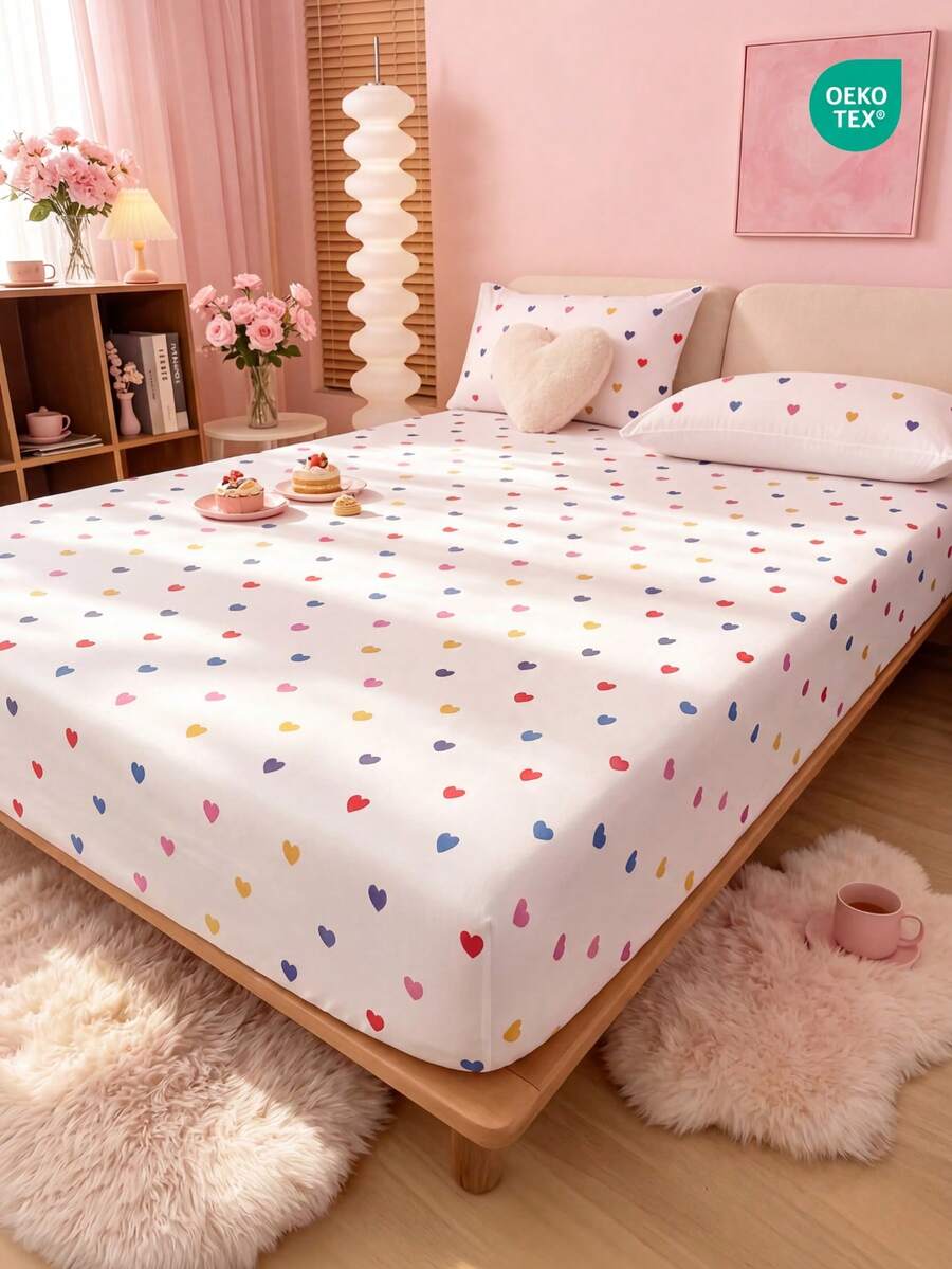 1PC Fitted Sheet Only, Fitted Sheet, Mattress Protector, Bed Cover, Bed Sheet, Wrinkle Free, Breathable And Comfy, For All Size Bed, For School Bedding Dorm, Bedroom Decor, Bedding, Pillow And Pillowcase Not Included, Machine Washable, Oeko-Tex - Multicolor - View 1