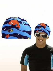 1 pieza/2 piezas Gorro de natación unisex de poliéster, adecuado para niños, niñas, con pelo largo o corto, gorro de natación de verano - Multicolor - Ver 11