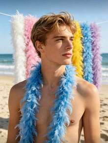 200-Centimeter Ultra-Long And Soft Imitation-Feather Boa, Colorful Feather Scarf, Suitable For Halloween Costumes, Solo Parties, Role-Playing, Clothing, Carnival, Wedding Photo Props, Theme Party Decorations, Reusable Lightweight Plush Accessories - A - View 4