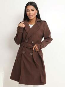 Women's Overcoat, Elegant, Fitted Winter La Batida Style - Rust Brown - View 1