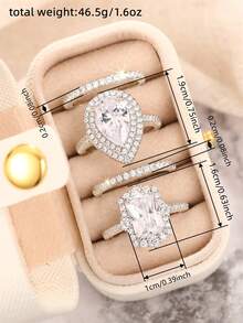 4pcs Elegant Cubic Zirconia Stone Rings Set With Gift Box, Suitable For Women, Applicable For Wedding, Engagement, Anniversary Party, Jewelry Valentine's Day Gift And More - 1# - View 5