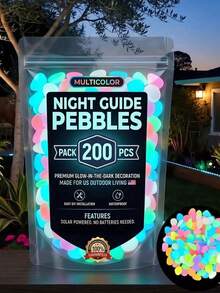 200颗夜光花园石,彩色/绿色/黄色/蓝色发光鹅卵石,户外装饰小径石,水族箱底砂,盆栽植物填充物,手工DIY夜光石,密封袋包装 - 多色 - 查看 12