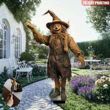 2D Flat, Humorous Cartoon Style Scarecrow Garden Decor, Acrylic Outdoor Farmhouse Decoration, Perfect For Home And Garden, Ideal Gift For Mother's Day, Father's Day, Graduation, Outdoor Decor | Humorous Garden Decor | Durable Plastic Decoration, Garden Decor. - 1PC - View 3