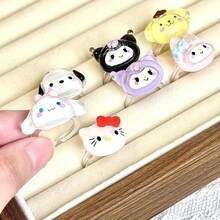 SANRIO 卡通布丁狗 My Melody 戒指 可愛 Kuromi 貓咪開口戒 Hello Kitty 貓咪戒指 樹脂可愛肉桂狗戒指組 生日禮物 節日禮物，適合青少年，適合青少年 - 多色 - 查看 2