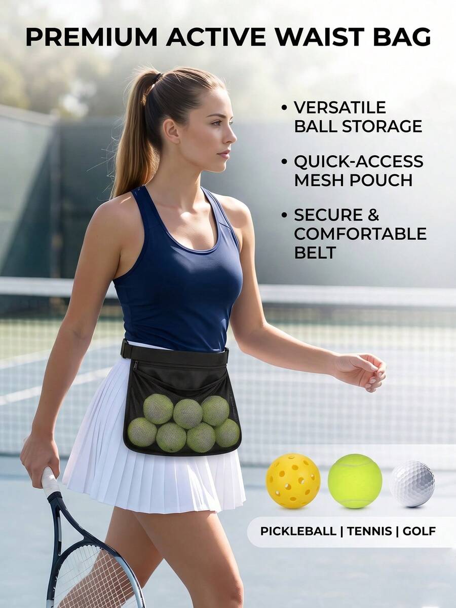 1 pieza Bolsa de cintura ajustable para pelotas de tenis, bolsa de cintura para pickleball/golf, bolsa de cintura multifuncional de malla, bolsa de transporte de accesorios deportivos, la bolsa de cintura puede contener 8-10 pelotas de tenis o pelotas de pickleball. Tenis, golf, bádminton. - Multicolor - Ver 1