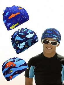 1 pieza/2 piezas Gorro de natación unisex de poliéster, adecuado para niños, niñas, con pelo largo o corto, gorro de natación de verano - Multicolor - Ver 7