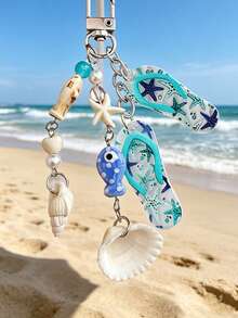 Vigour Summer 度假海洋主題魚、貝殼與夾腳拖吊飾鑰匙圈，時尚合金鑰匙環，包包背包吊飾汽車鑰匙圈，女性日常使用的完美配件，情侶的絕佳禮物，經典簡約鑰匙圈，裝飾，包包配件，適合海邊度假、海邊派對禮物、開學禮物 - 彩色 - 查看 4