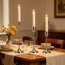 3pcs Silver Elegant Candlestick, Suitable For Wedding Party Dining Table Centerpiece Decor, Banquet Atmosphere Candle Holder, Versatile Metal Candle Stand, Dining Table Centerpiece, Party Hotel Holiday Scene (Candles Not Included) - Versatile - View 4