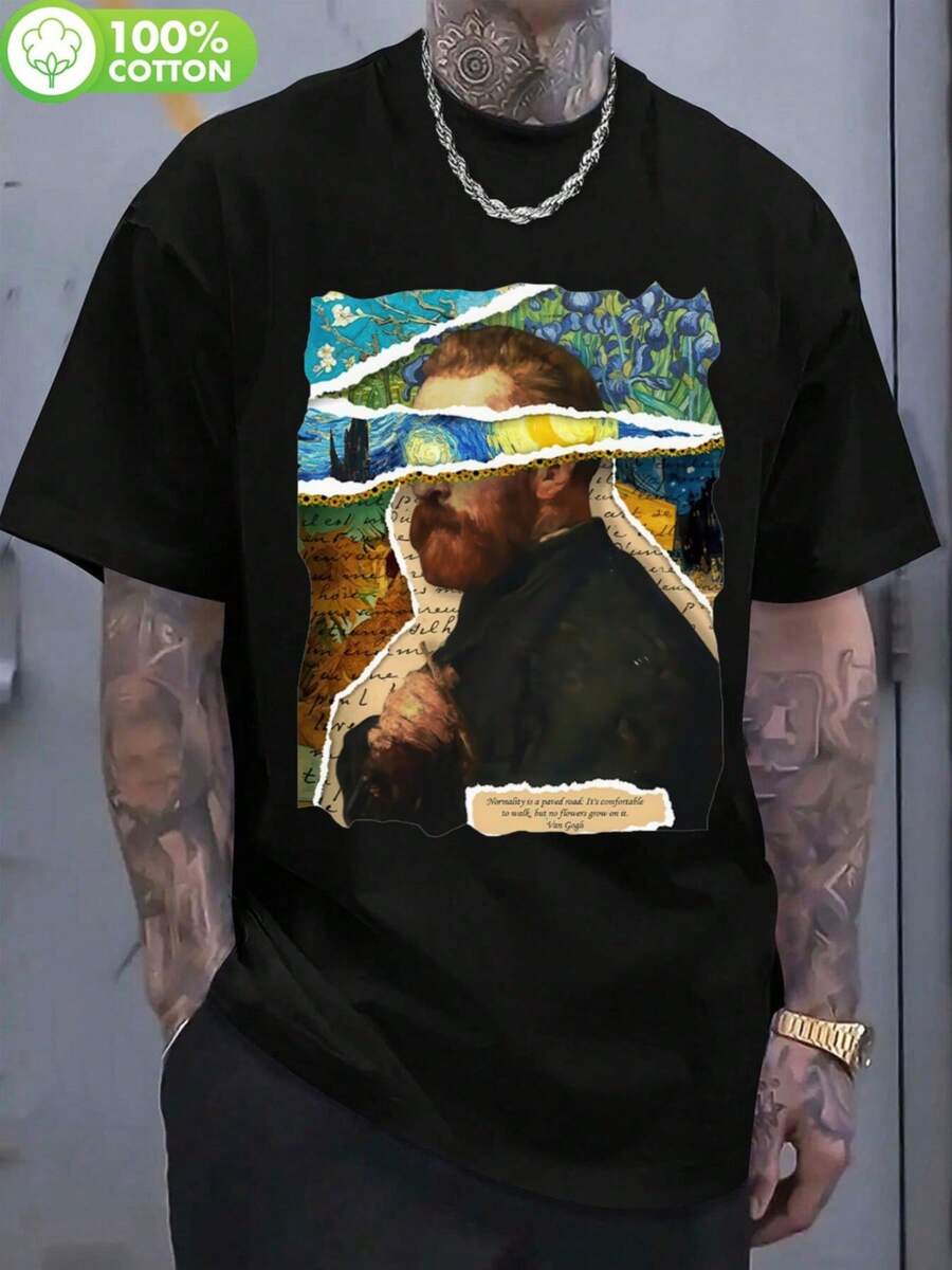 Camiseta de Hombre con Retrato de Van Gogh - Camiseta Negra con Retrato de Ojos Azules, Camiseta Ligera de Verano para Amantes del Arte, Gimnasio, Ropa Casual - Ropa Inspirada en Van Gogh pa - Negro - Ver 1