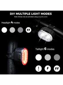 USB Rechargeable LED Bicycle Light Set, Ultra Bright Front And Rear Lights, 4/6 Modes, Mountain Bike Night Riding Lights, Safety Warning Lights, Flashing Warning Cycling Gear, Handlebar Mount, Brake Tail Light - A - View 12