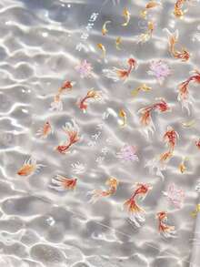 1 Sheet 5D Embossed Oriental Koi Lotus Relief Nail Stickers, Iridescent Shimmer Red Gold Mini Goldfish Water Lily Japanese Self-Adhesive Nail Decals, DIY Manicure Decoration For Home Salon Daily Spring Nail Art & Press On Nails Matching Accessories - Multicolor - View 7
