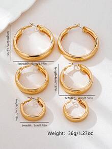 3 Pares/Set de Aretes de Aro Geométricos Circulares con Diseño Minimalista de Moda - Amarillo Oro - Ver 5