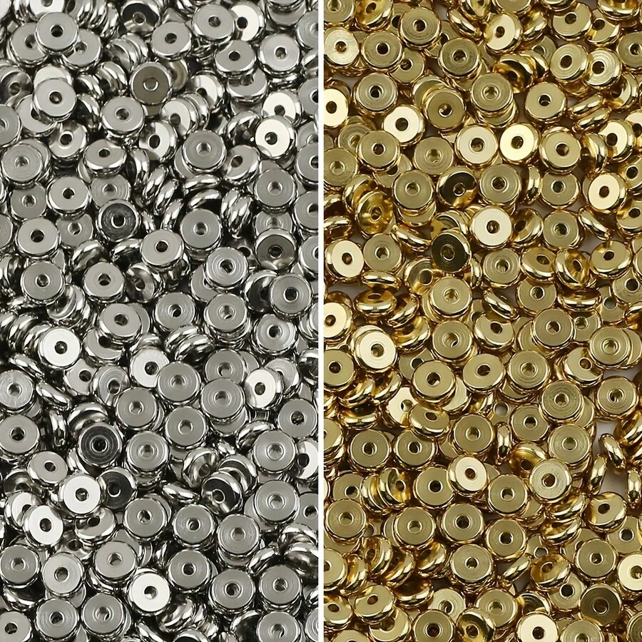 [Stainless Steel Spacer Beads] 40/100pcs Stainless Steel 2D Flat Round Spacer Beads| DIY Jewelry Making Decorative Loose Beads For Necklaces And Bracelets Accessories - Stainless Steel 4mm 100 Pcs - View 1