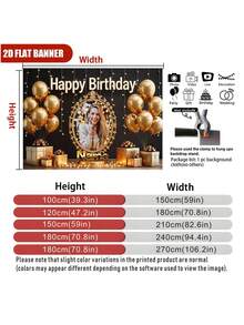 1件可客製化照片姓名黑色與金色亮片氣球生日快樂橫幅背景布，優雅金色亮片相框禮物盒個性化生日派對姓名客製化，適用於蛋糕桌背景裝飾攝影橫幅乙烯基材質 - 黑色 - 查看 6