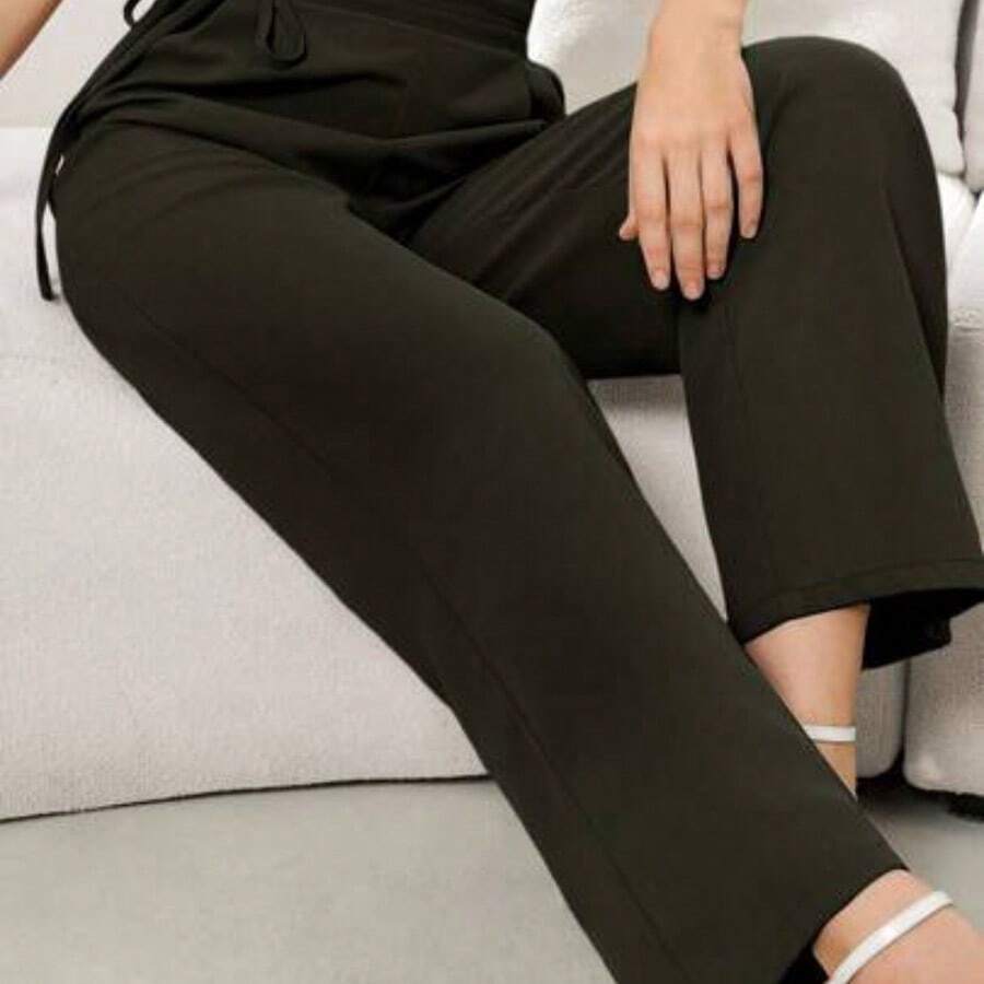 Pantalones rectos casuales lisos, versátiles para el transporte - Verde militar - Ver 1