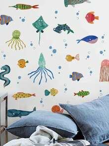 1pc Ocean Series Wall Sticker, Colorful Marine Animals, Suitable For Creating Underwater Theme Rooms, Early Education Institutions, And Children's Playgrounds Decoration. Waterproof, Oil-Resistant, Removable And Self-Adhesive PVC Sticker, Ocean Style Wall Decor For Children's Room And Bathroom. - Wall Stickers - View 12