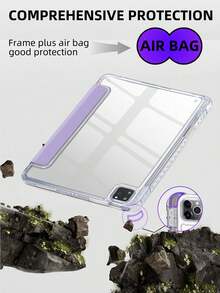 1pc Transparent Acrylic Tri-Fold Tablet Case With Violet Text Customization, Personalized Text Writing, Suitable For Mini6/Mini7/Air/Air2/9.7/10.2/10.5/Air4/Air5/10.9/Pro 11"/10th Gen/ Air 11-In.(M2)-2024/ Pro11-In.(M4)-2024/Air 11-Inch (M3) 2025 Models, High-Transparency Acrylic Back Shell Full Coverage Anti-Bend Anti-Drop, Built-In Pencil Slot, Tri-Fold Adjustable Stand, Magnetic Sleep/Wake, Personalized/Minimalist/Cute, Flip Tablet Case Tri-Fold Tablet Case, Product Does Not Include Pencil, Some Models Equipped With Camera Frame - Lilac Purple - View 4
