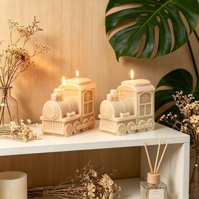 3D Vintage Steam Train Silicone Candle Mold, Retro Locomotive