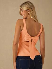 2026 Blusa con lazo en la espalda para mujer, romántica y elegante, ideal para fiestas, citas, vacaciones, graduación, salidas, Halloween, Navidad, otoño y Año Nuevo - Naranja Coral - Ver 1