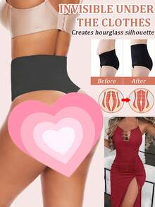 High Waisted Women Tummy Control Shapewear Thong Panty Waist Trainer Body Shaper Pants Compression Shaping Briefs Underwear Underpants Lingerie Knickers Corset Boned - 黑色 - 查看 4