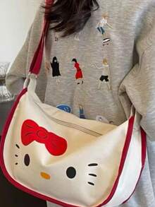 SANRIO 可愛餃子造型斜背包，大容量休閒單肩包，時尚百搭日常通勤手提包，柔軟便攜戶外旅行收納女包配件 - A - 查看 2