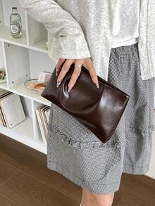 New Spring/Summer Fashion Solid Color Clutch, Pleated Cloud Bag, Casual Envelope Bag, Cosmetic Bag, Travel Accessory Bag, Inner Liner Bag, Toiletry Bag, Storage Pouch - Coffee - View 9
