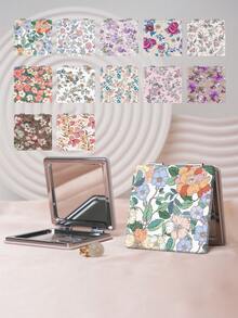 1pc Portable Folding Compact Mirror, Floral Design, Stainless Steel Frame With Nano Electroplating, Suitable For Various Occasions - Multicolor - View 1
