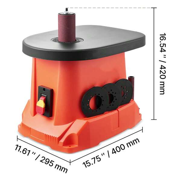 Ponceuse à broche oscillante, 2000 tr/min, avec 6 manchons (12,7–76,2 mm), course de 16 mm et table en fonte de 397 x 295 mm pour la finition de meubles, les travaux manuels et le travail du bois.