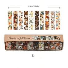 10 Rolls Of Vintage Bright Floral Pattern Washi Tape Set - Beautiful DIY Decorative Self-Adhesive Strips For Scrapbook Diary Decoration Washi Tape, Handmade Gifts For Friends Back To School - Sets - View 12